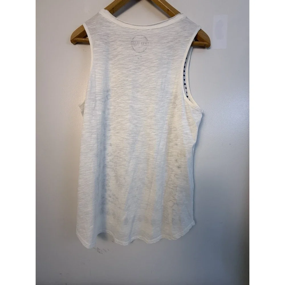 Lucky Brand Embroidered Tank Top XL White Blue Boho Coastal Summer - Picture 3 of 9